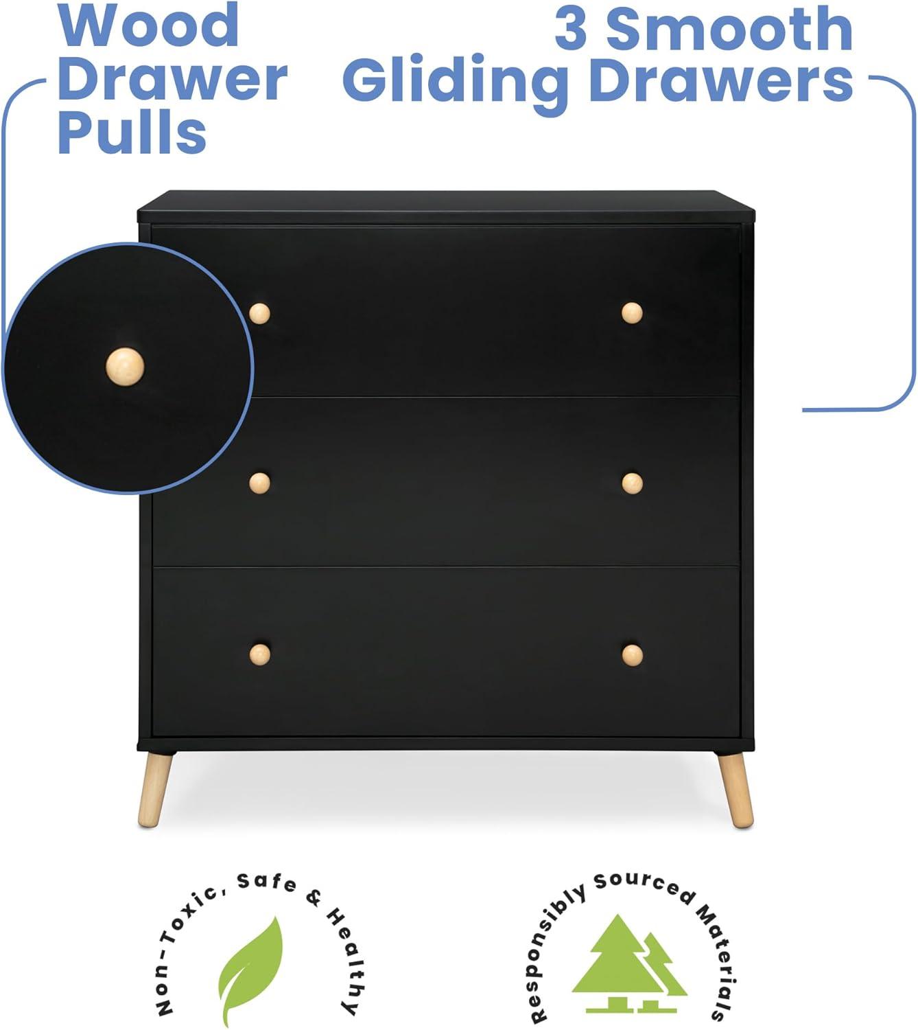 Ebony and Natural 3-Drawer Nursery Dresser with Angled Feet