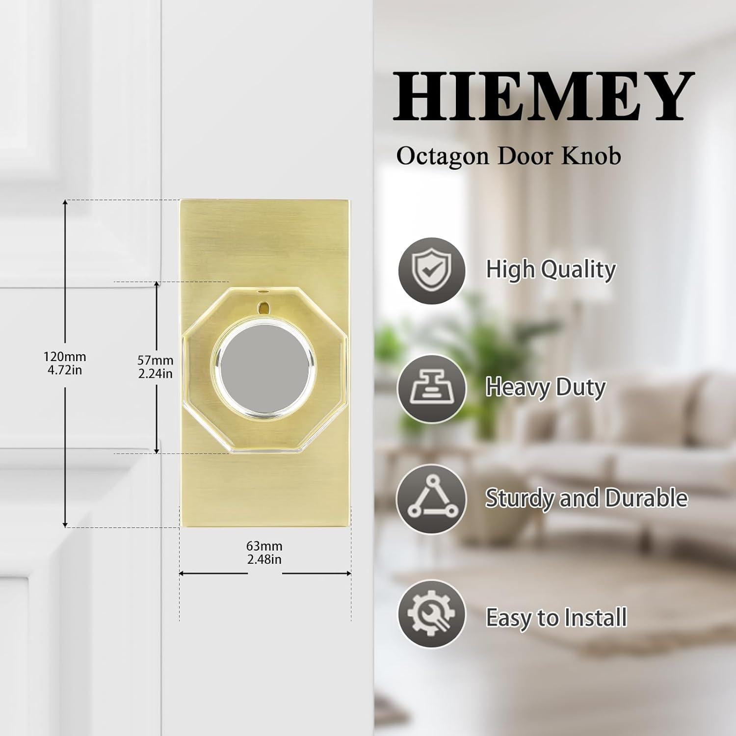 Clear Glass Crystal Door Knobs Interior,Octagon Gold Door Knob,Bathroom Bedroom Privacy Door Knobs with Lock,Satin Brass