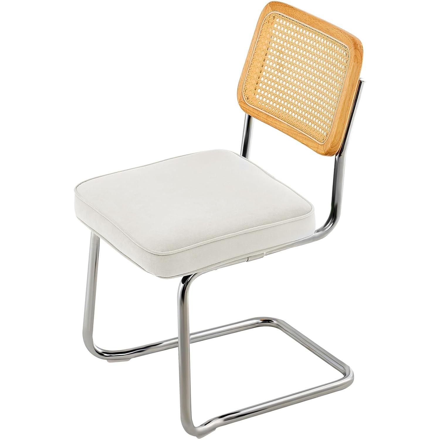 VEVOR Rattan Chairs Set of 2, Mid Century Modern Dining Chair, Upholstered Velvet Accent Chair with Rattan Back, Retro Kitchen Chair for Living Room, Bedroom (18.1 Inch)