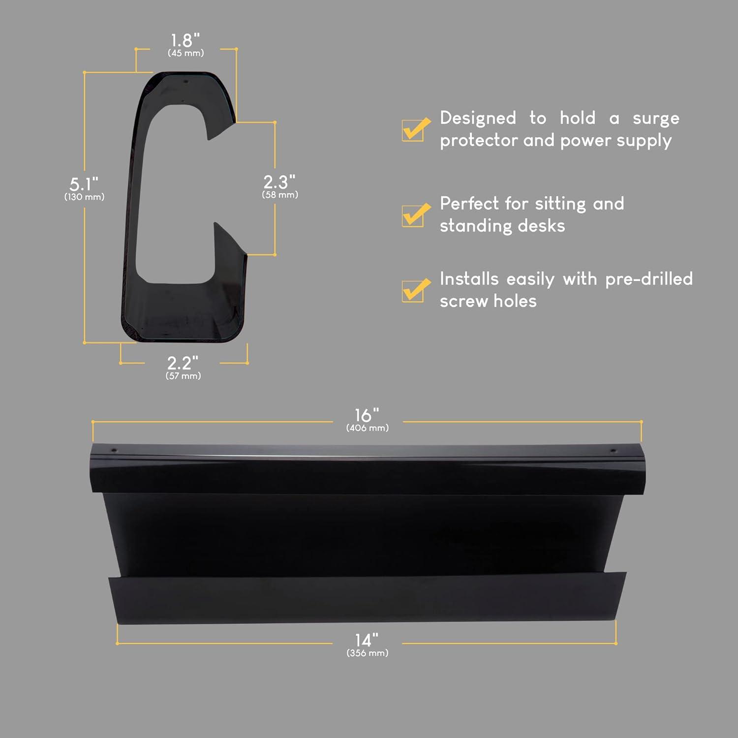 Cable Management Trays - 2-Pack 16-Inch Raceway Channels - Cord Holder Kit for Under Desk