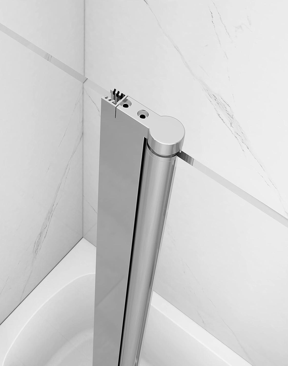 43" W x 58" H Frameless Glass Hinged Bathtub Shower Door with Clear Tempered Glass