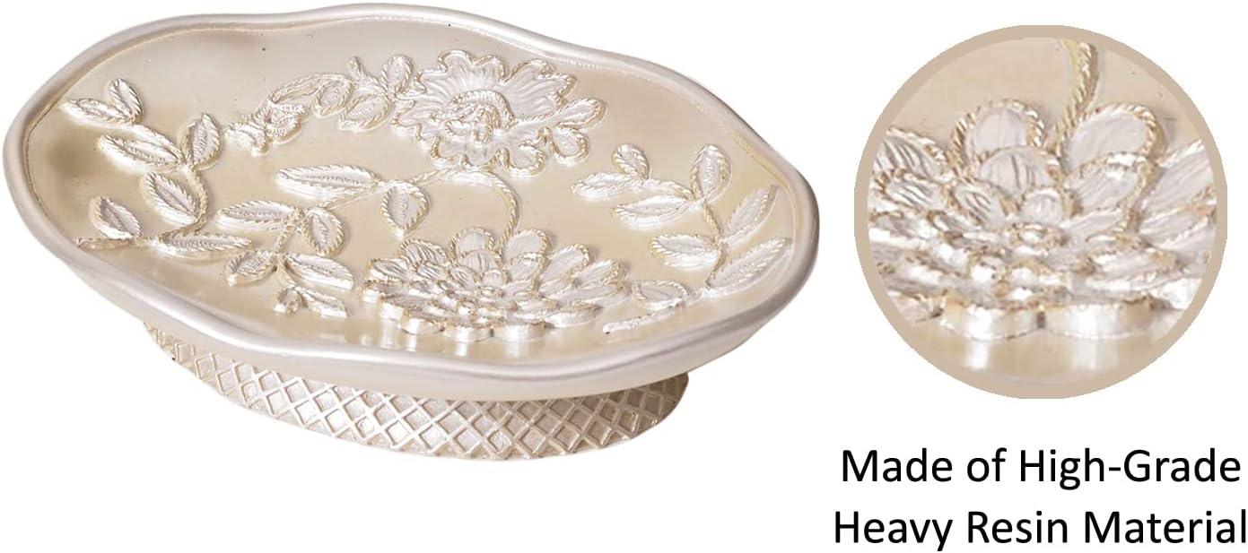 Zahari Home 4pc Rose Vine Bathroom Accessories Sets Lotion Pump, Tumbler, Tooth Brush Holder and Soap Dish Unique Design Beige Bathroom Set