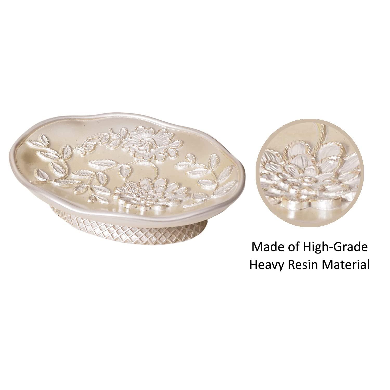 Zahari Home 4pc Rose Vine Bathroom Accessories Sets Lotion Pump, Tumbler, Tooth Brush Holder and Soap Dish Unique Design Beige Bathroom Set