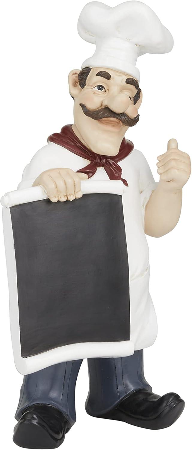 7" x 15" White Polystone Chef Sculpture with Chalkboard, by DecMode