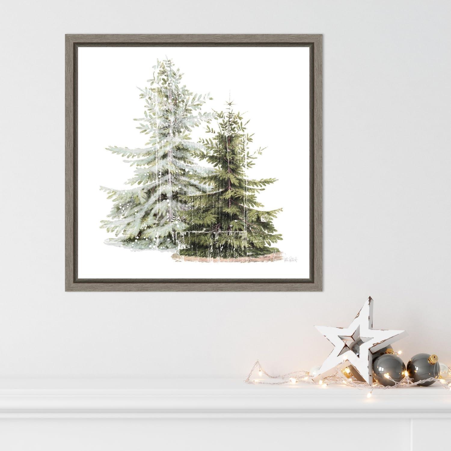 Amanti Art Vintage Wooded Holiday Trees in Snow by Katie Pertiet Canvas Wall Art Print Framed 16 x 16-in.