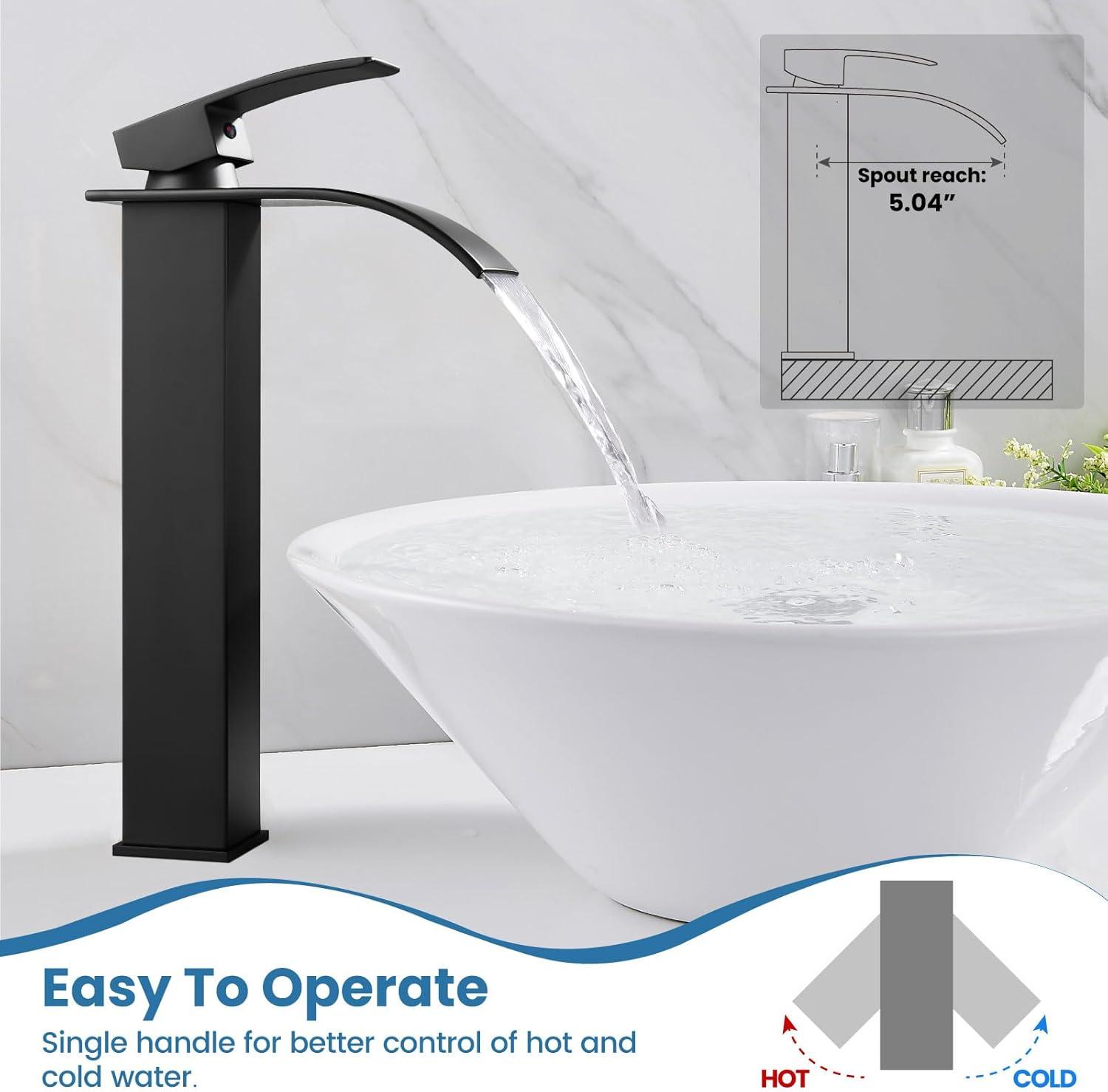 Matte Black Stainless Steel Single Handle Vessel Sink Faucet