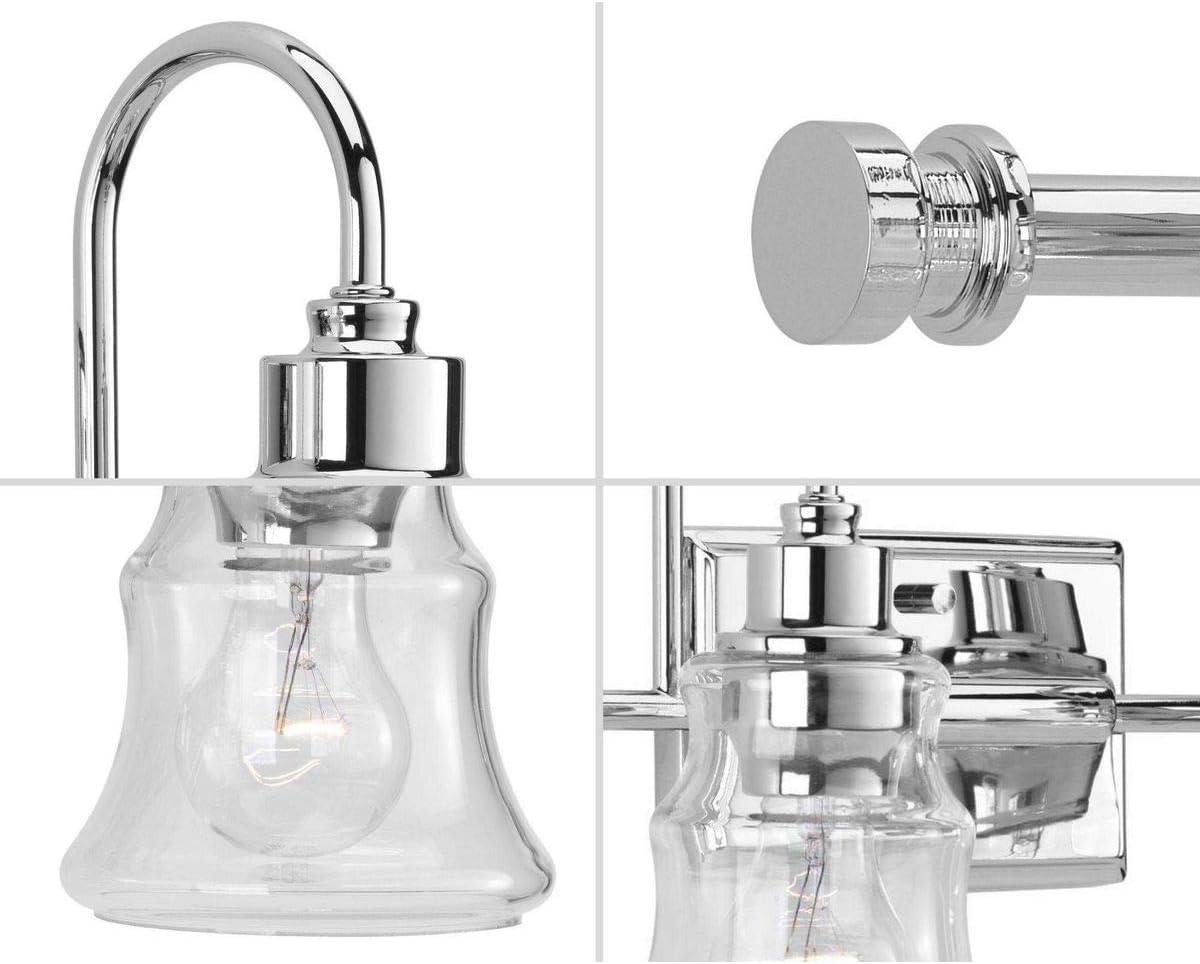 Progress Lighting Litchfield 3-Light Bath Vanity, Polished Chrome, Clear Glass Shades