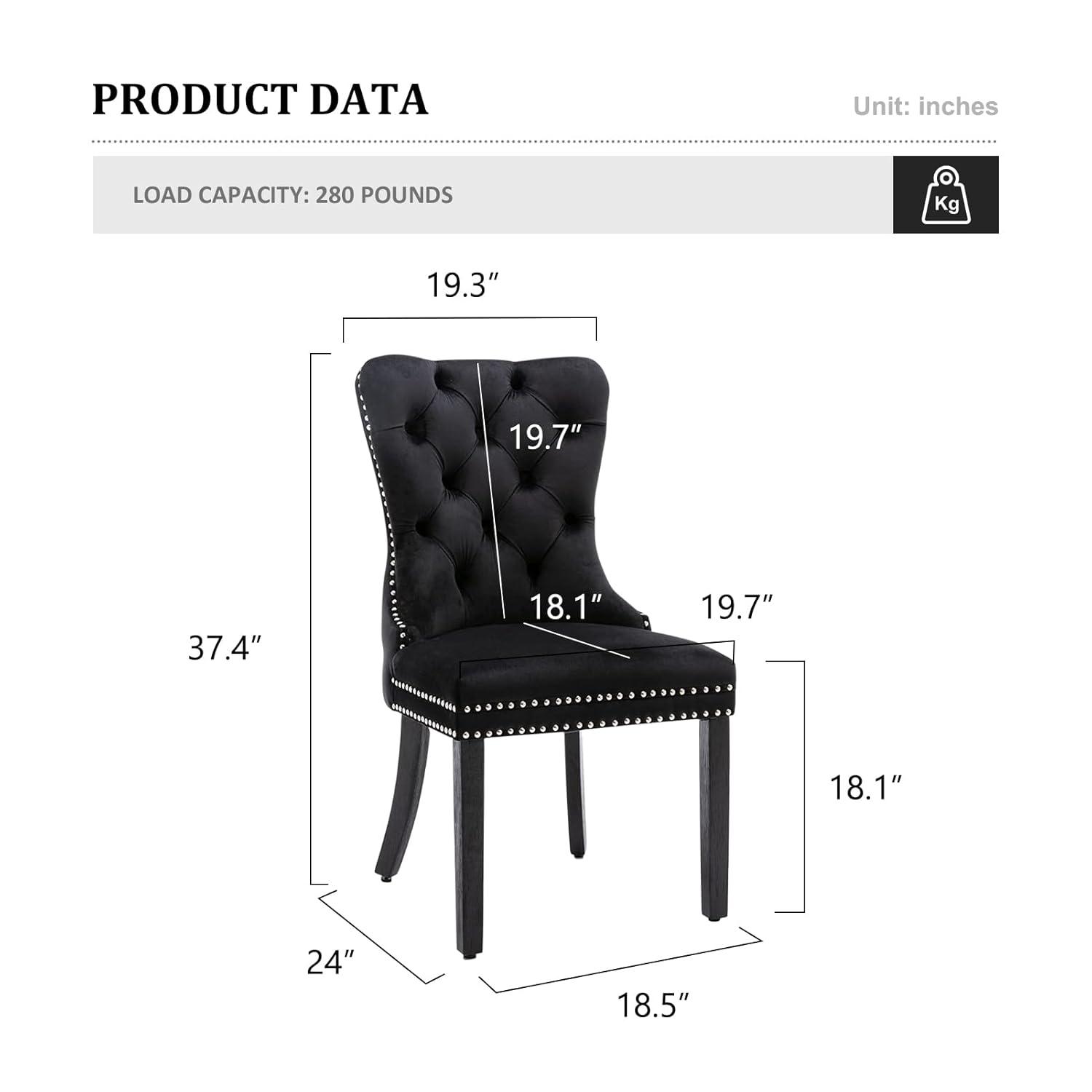 ODUSE-DAILY Black Velvet Dining Chairs Set of 2, Kitchen & Dining Room Chairs, Sillas De Comedor, Nailheads Tufted, Velvet Upholstered, Solid Wood (Black, 2 Pcs)