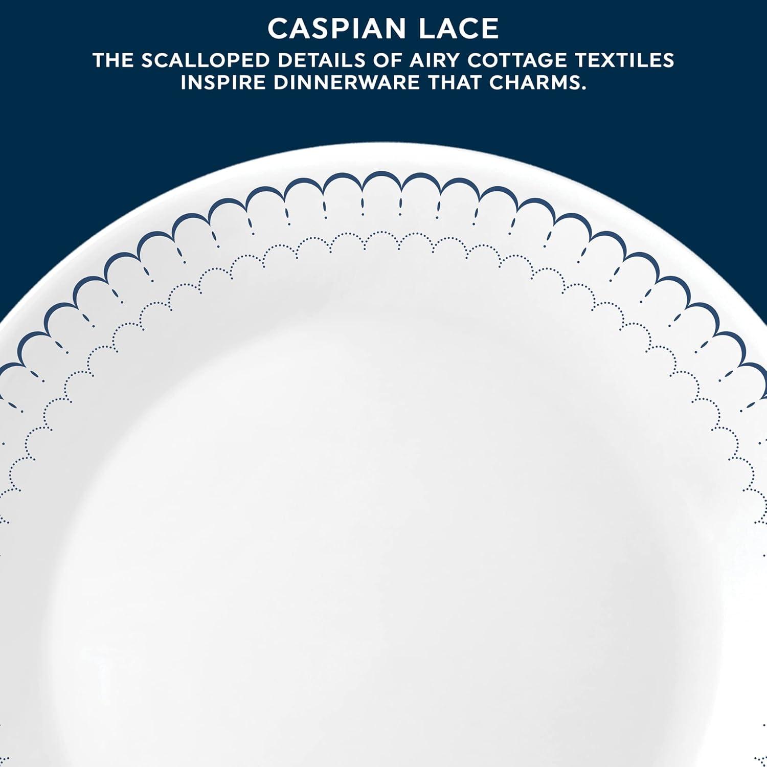 Caspian Lace 18-Piece White and Navy Glass Dinnerware Set