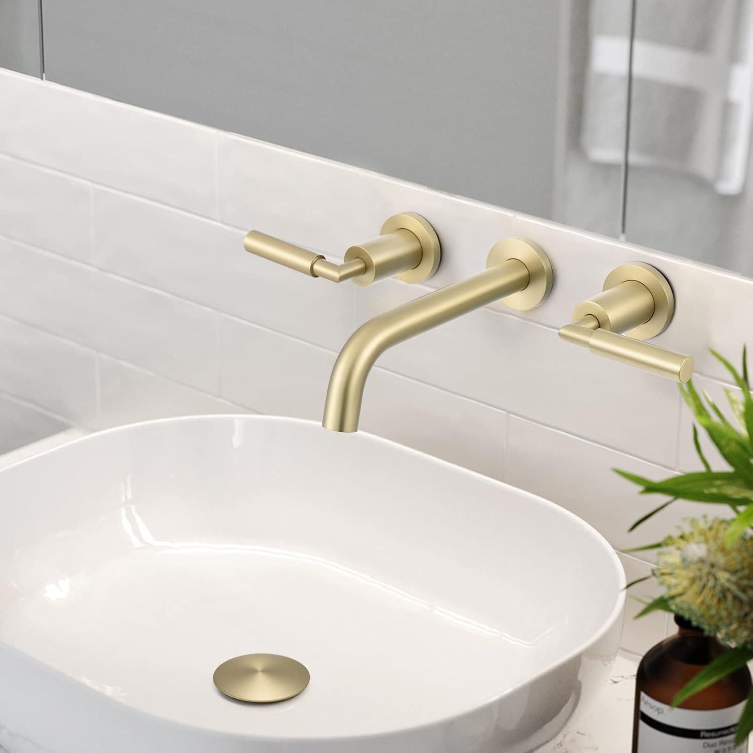 10.08" Wall Mounted Solid Brass 2-Handle Bathroom Sink Faucet