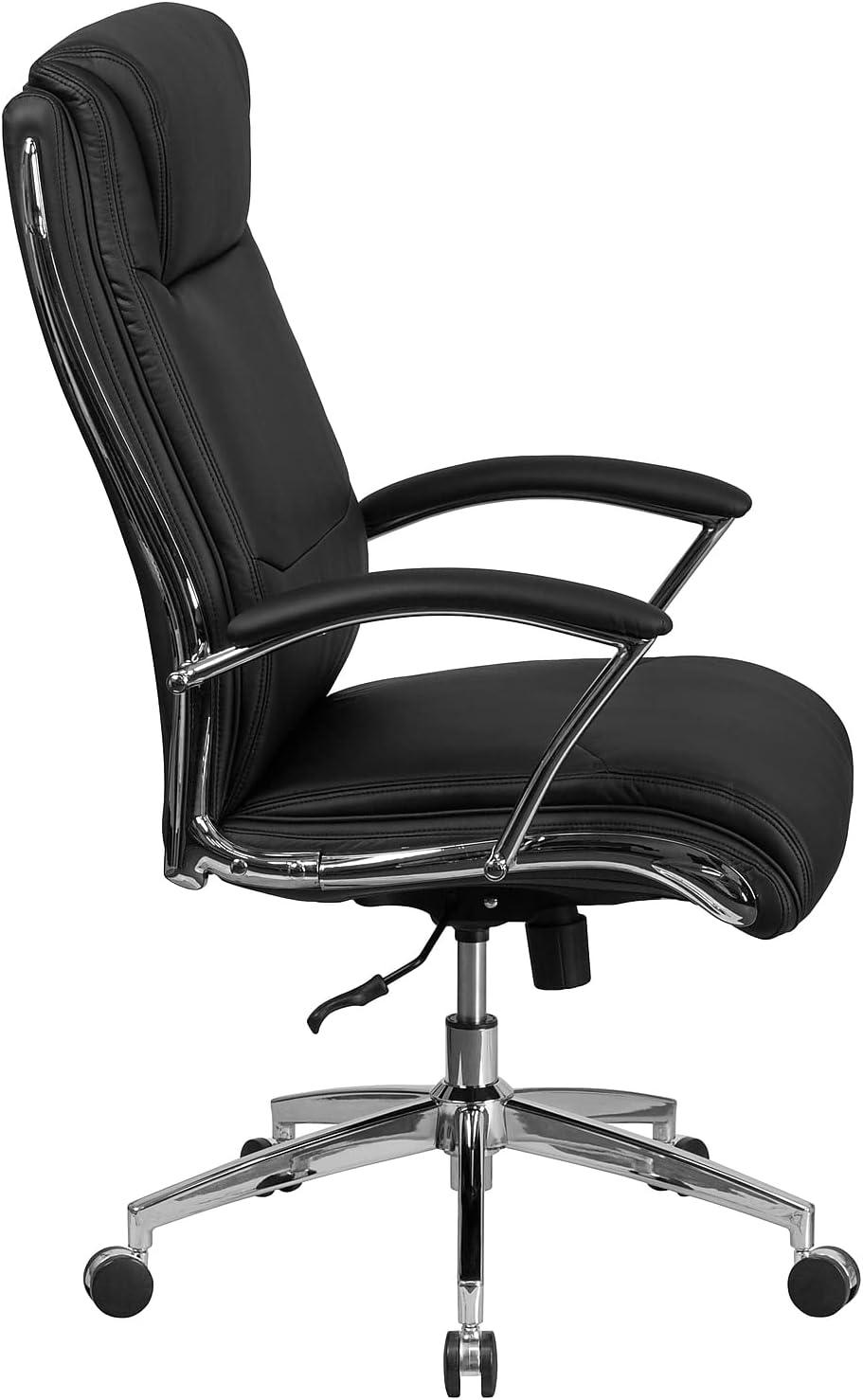 ErgoExecutive High-Back Black LeatherSoft Swivel Chair with Chrome Accents