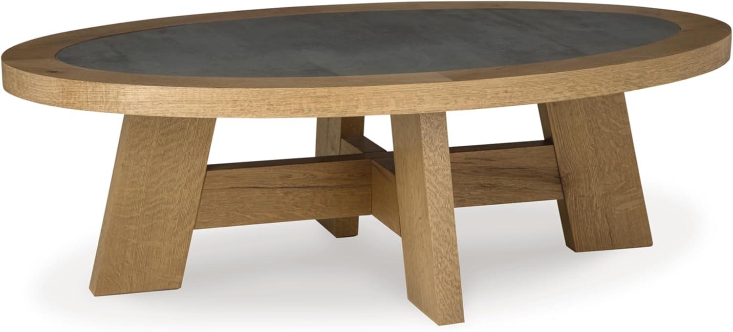 Signature Design by Ashley Brinstead Modern Coffee Table with Faux Cement Melamine Top, Light Brown