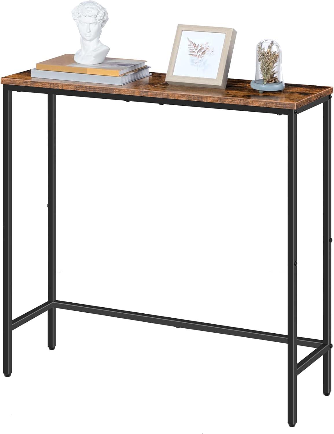HOOBRO Narrow Console Table, 29.5" Small Entryway Table, Thin Sofa Table, Side Table, Display Table, for Hallway, Bedroom, Living Room, Foyer, Rustic Brown and Black BF75XG01