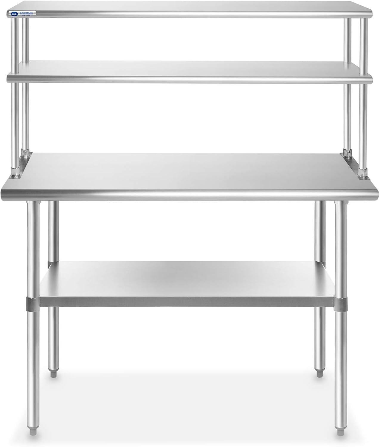 30" D x 34.5" H Stainless Steel Prep Station with Undershelf and Double Overshelf