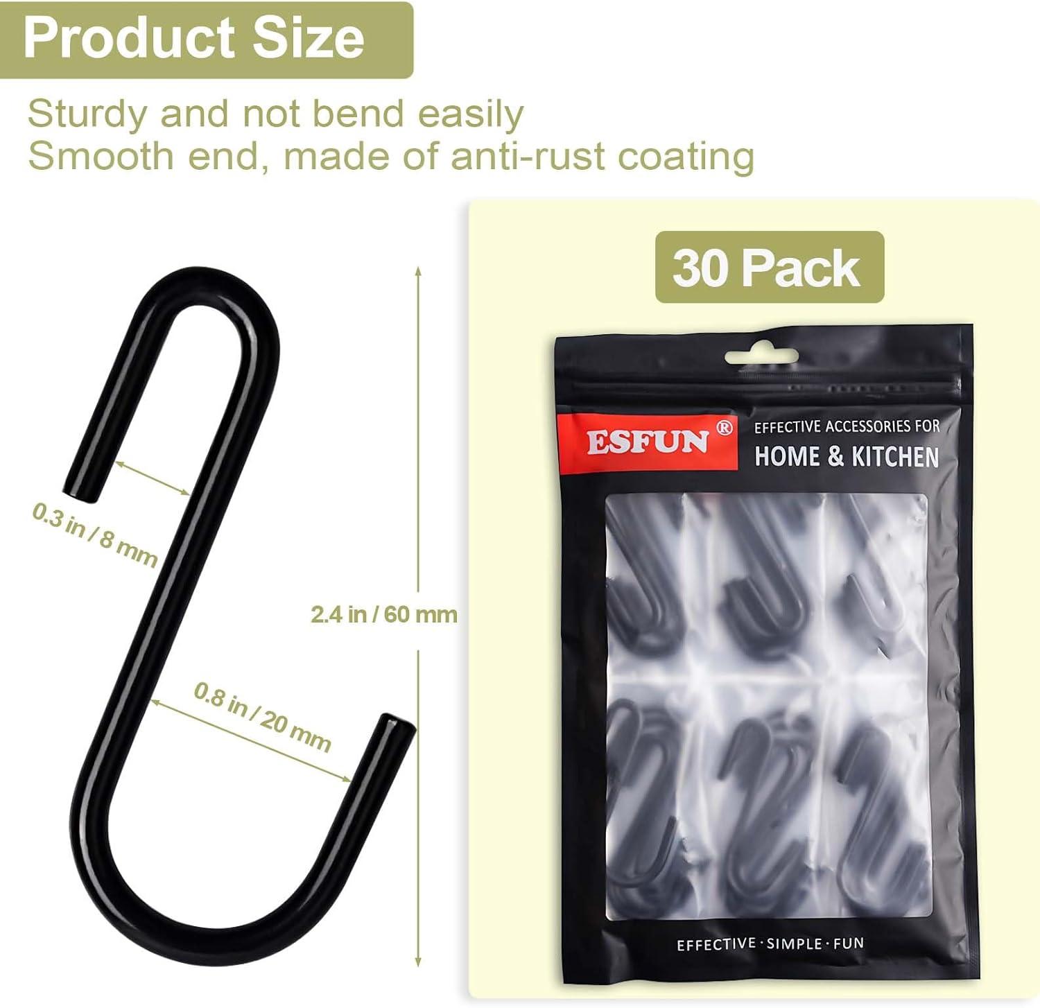 30 Pack Heavy Duty S Hooks Black S Shaped Hooks Hanging Hangers Pan Pot Holder Rack Hooks for Kitchenware Spoons Pans Pots Utensils Clothes Bags Towels Plants