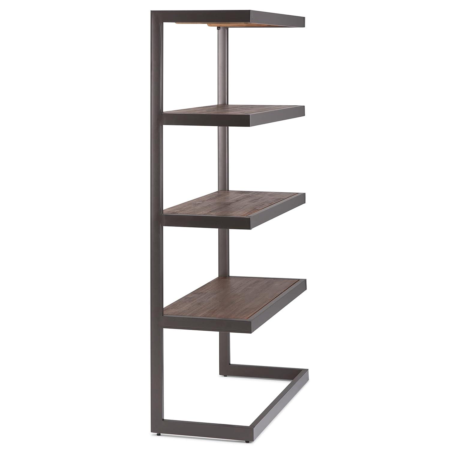 Erina SOLID ACACIA WOOD and Metal 66 inch x 36 inchRectangle Industrial Bookcase in Rustic Natural Aged Brown-Color:Rustic Natural Aged Brown,Material:Metal,Style:Modern Industrial