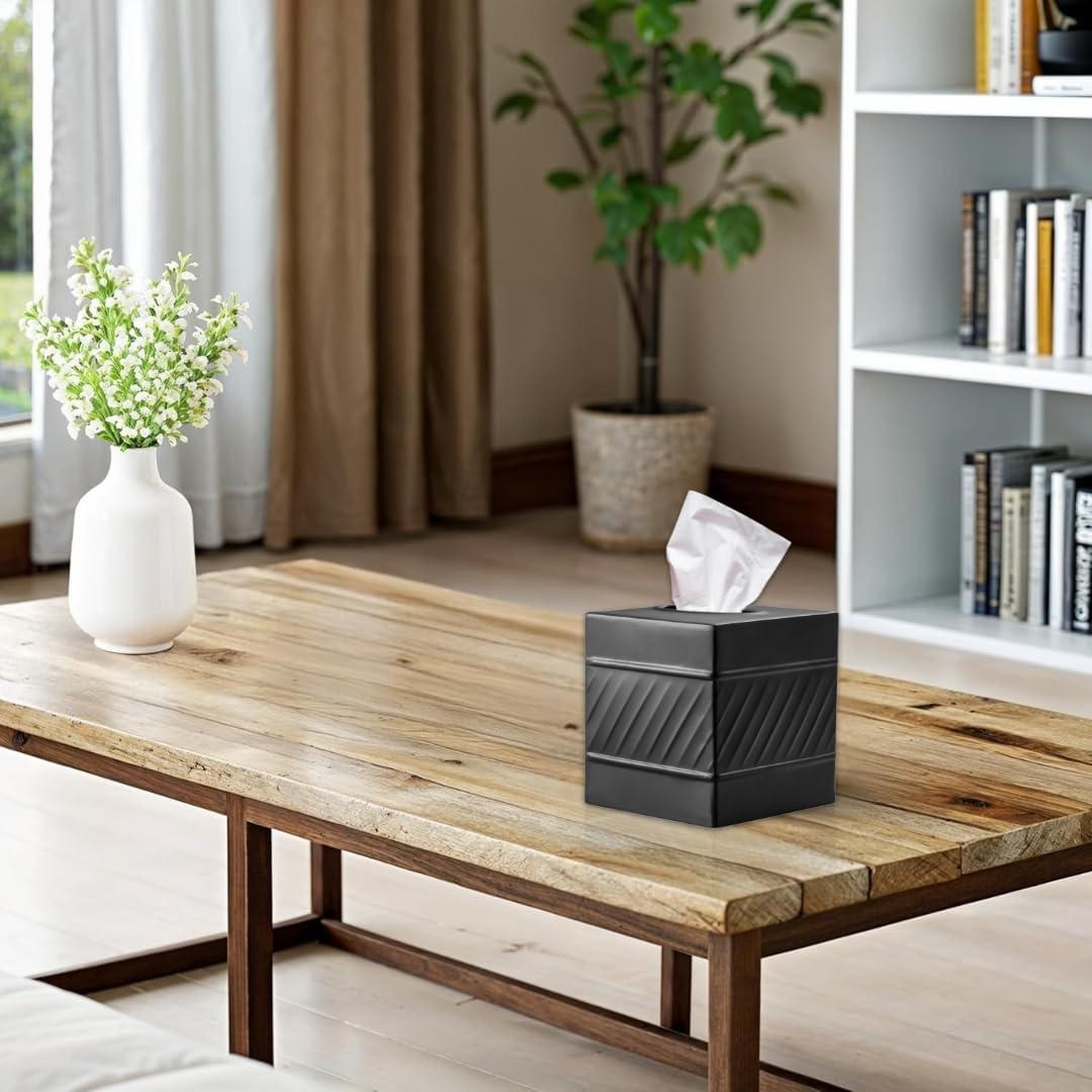 Monarch Abode Tissue Box Cover, Hand Hammered, Metal, Square Tissue Box Holder, Black