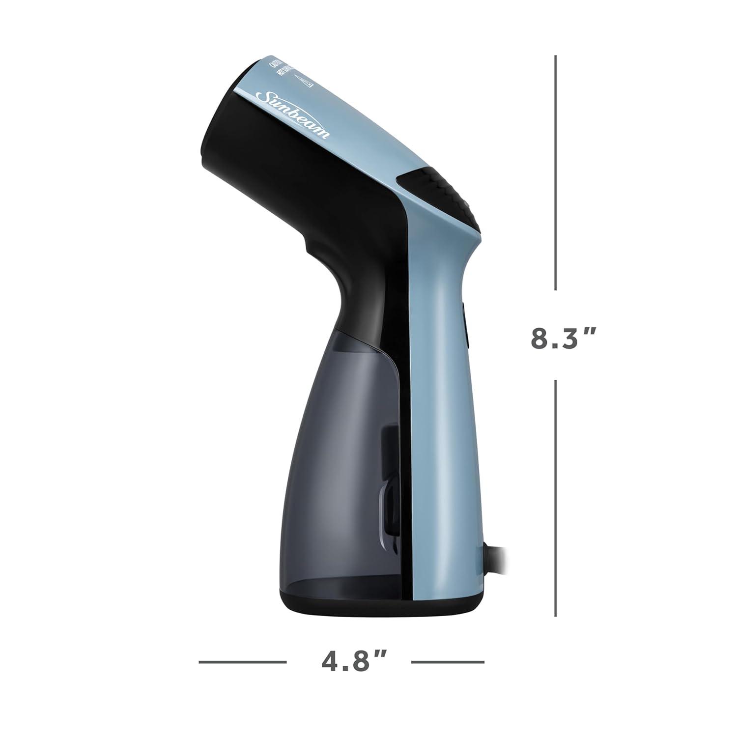 Sunbeam 1000W Compact Handheld Steamer for Clothes, Portable, Travel Steamer, Non-Stick Head, 30s Heat Up, 8 Minutes Continuous Steam, 110ml Water Tank, Bristle Brush, Storage Bag, Blue/Black