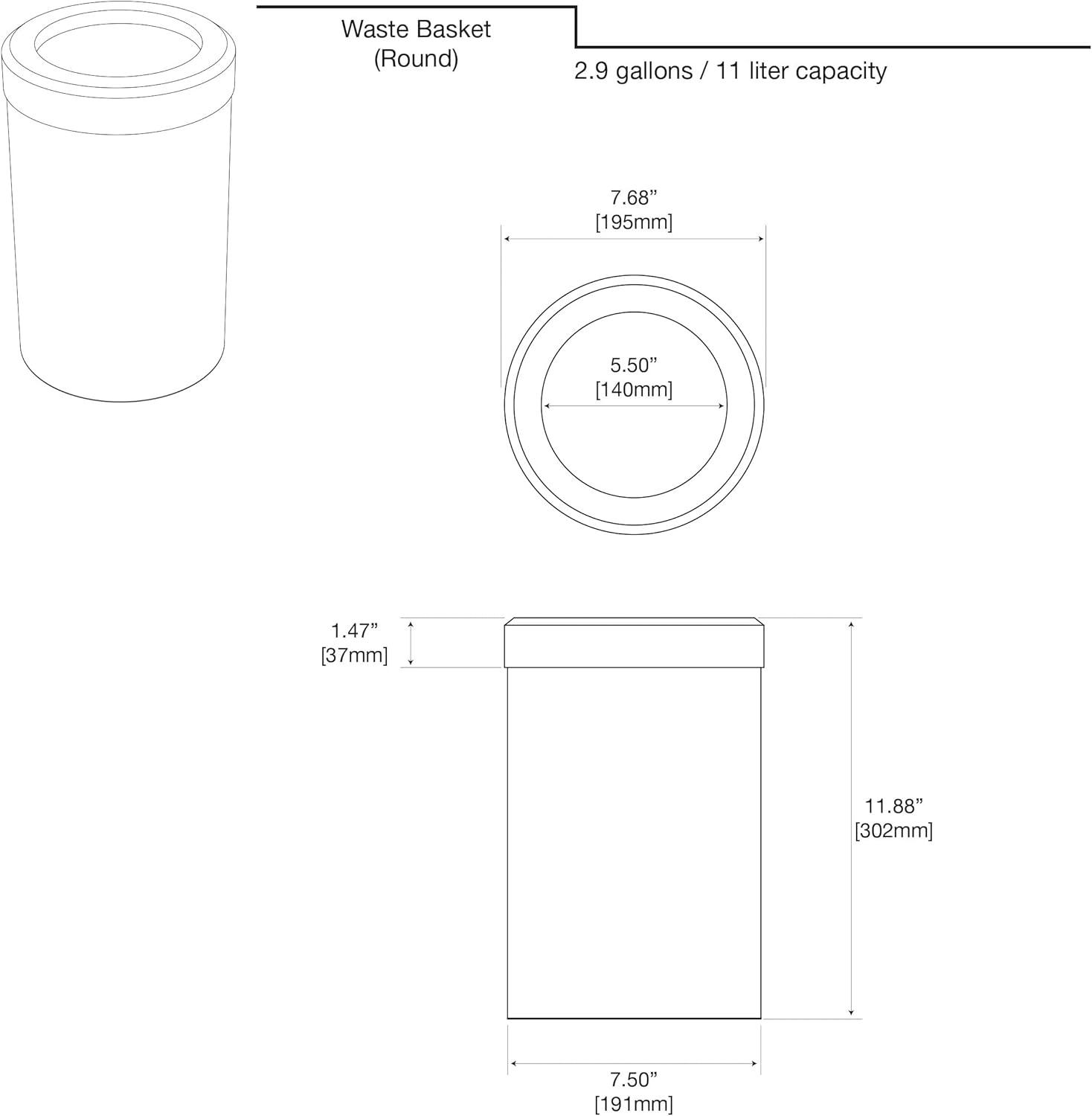 Gold Stainless Steel Round Bathroom Wastebasket with Removable Lid