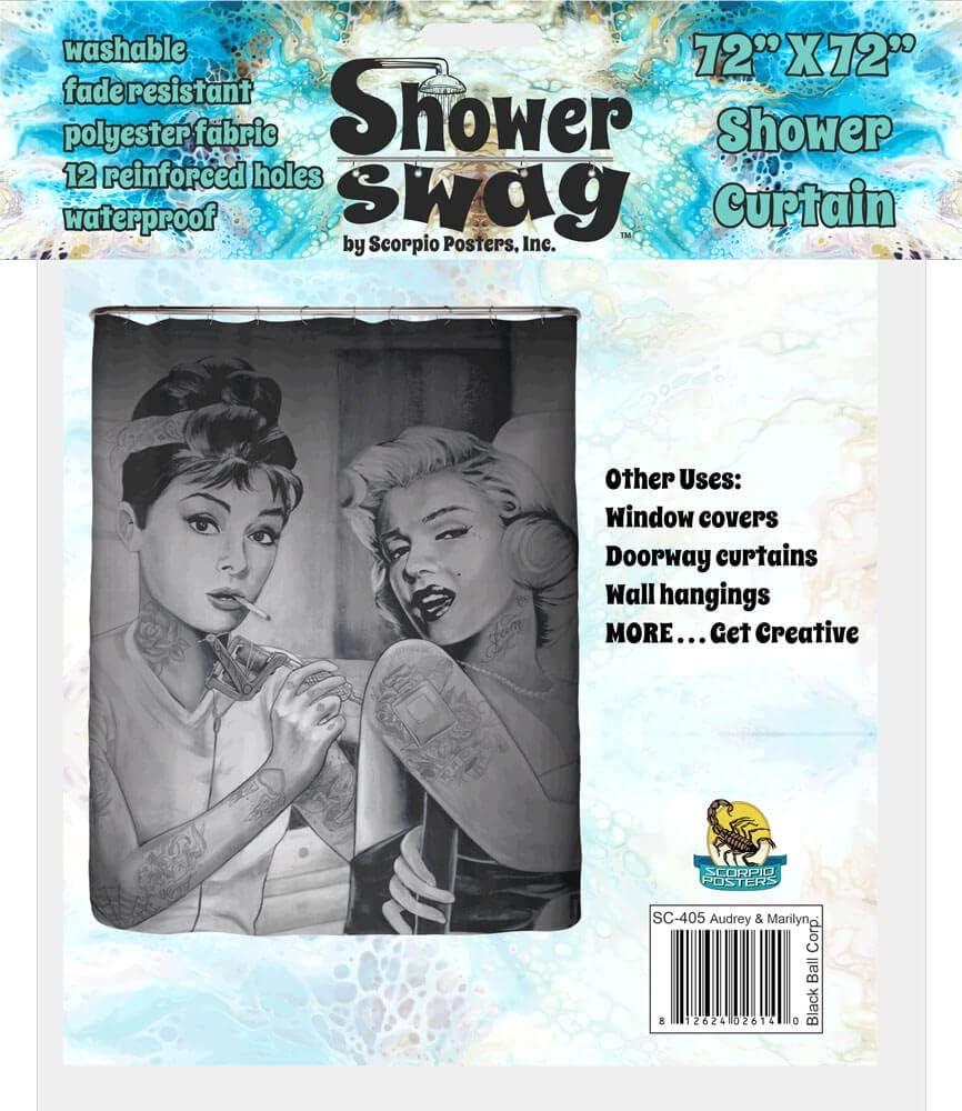 Shower Swag Audrey & Marilyn JDH Fabric Shower Curtain with 12 White Hooks - 72" x 72"