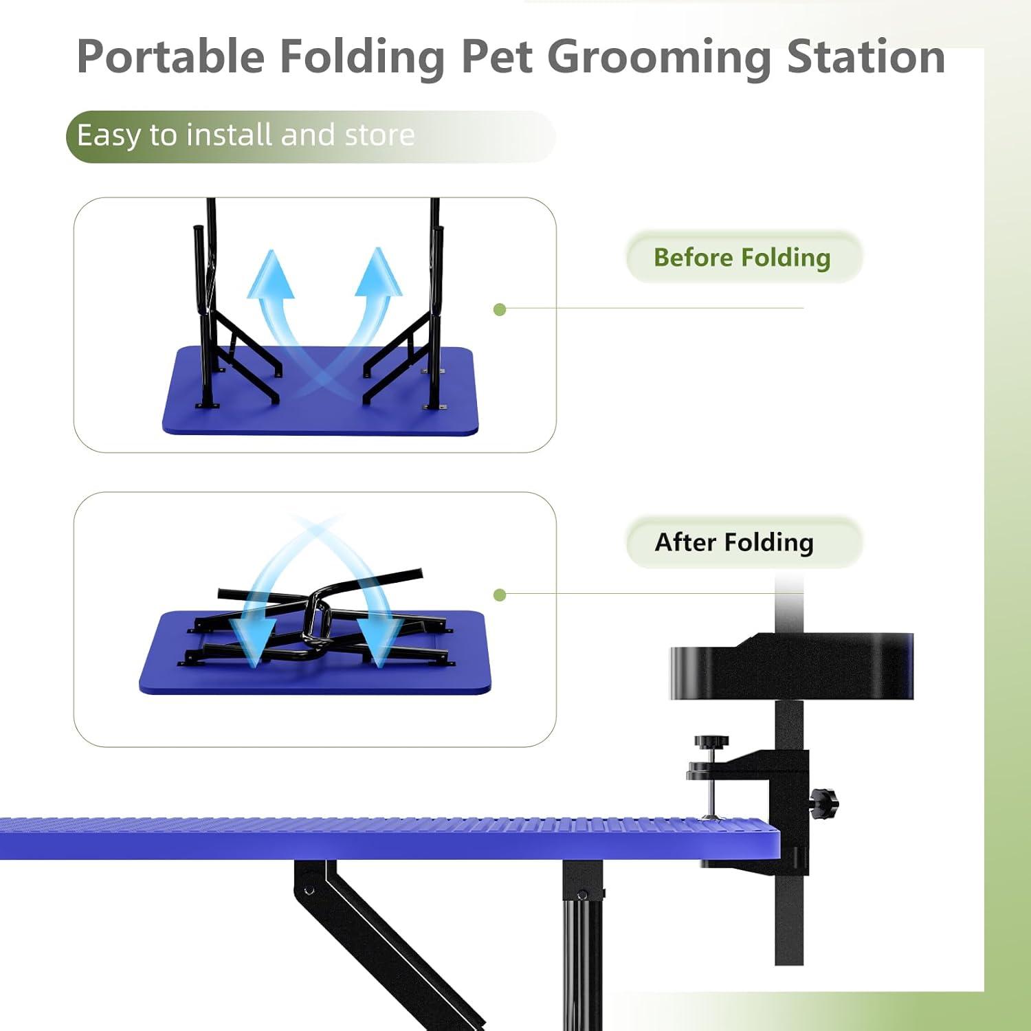 36" Professional Adjustable Pet Grooming Table Heavy Duty with Arm & Nosse & Mesh Tray for Large Dog Cat Shower Table Bath Station, Maximum Capacity Up to 330 LBS