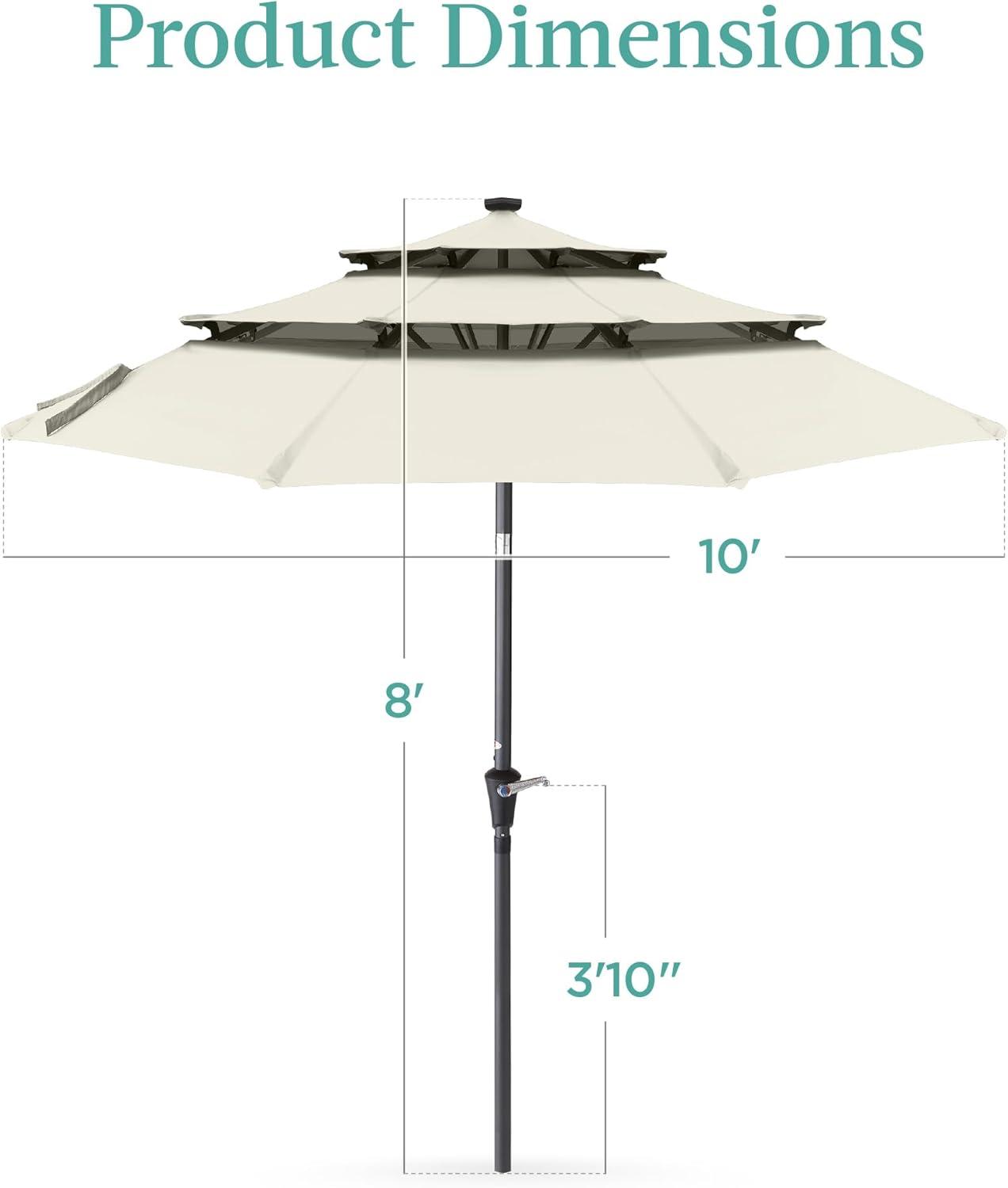 Ivory 10ft 3-Tier Solar Patio Umbrella with LED Lights