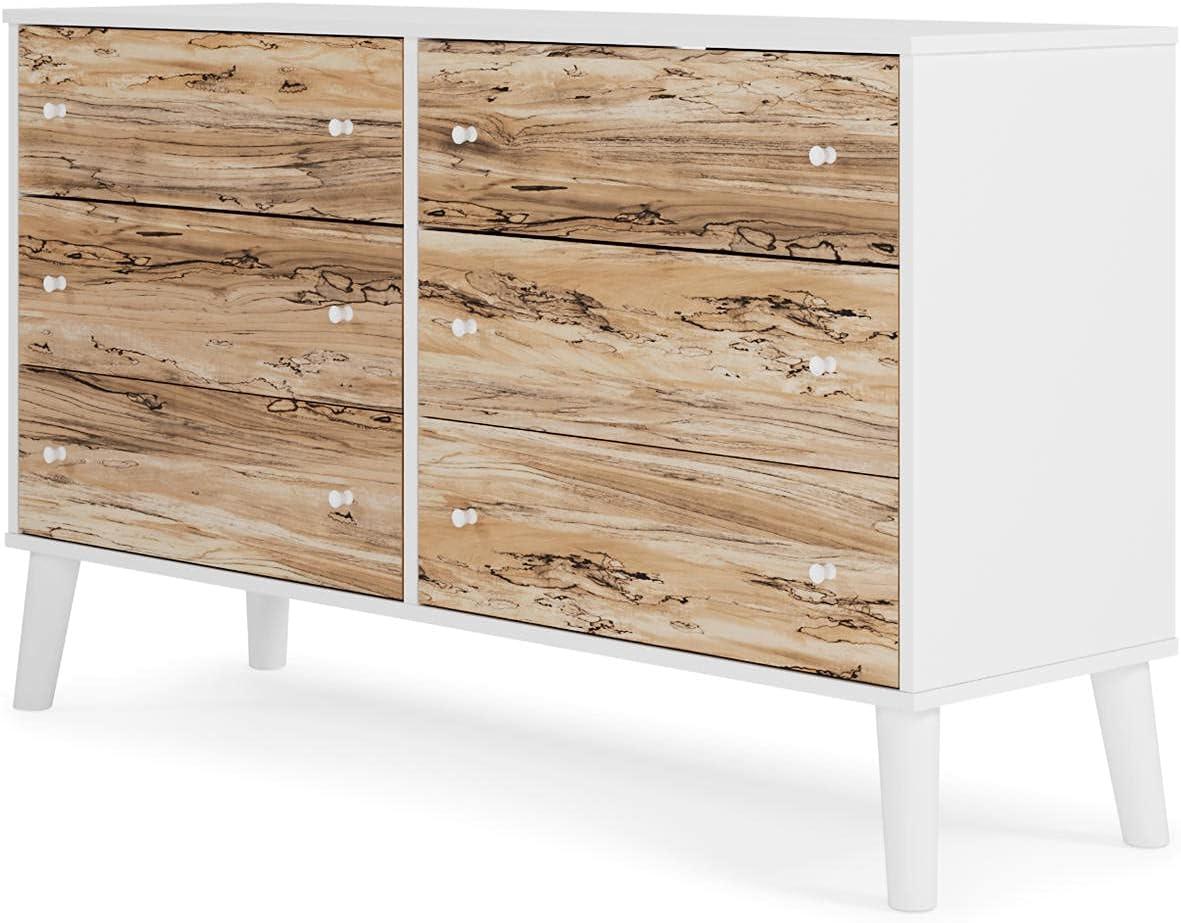 White and Beige 6-Drawer Dresser with Ball Bearing Glides