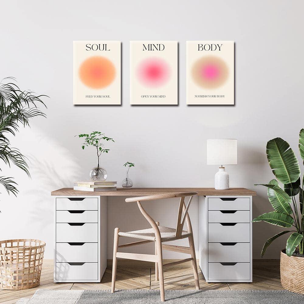 Asdg12s-Positive Aura Posters for Room Aesthetic 3 Piece Colorful Aura Grainy Gradient Canvas Wall Art Spiritual Soul Body Mind Quote Print Painting Danish Pastel Home Wall Decor for Bedroom