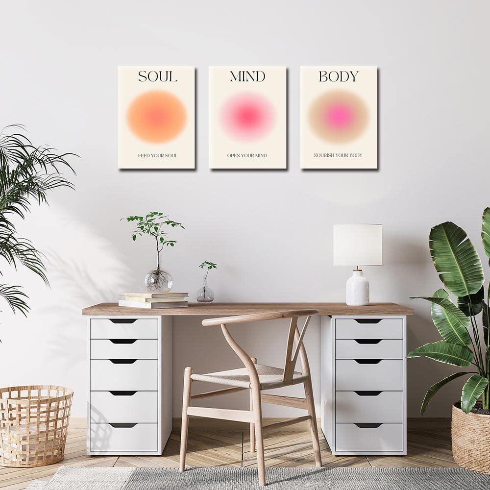 Asdg12s-Positive Aura Posters for Room Aesthetic 3 Piece Colorful Aura Grainy Gradient Canvas Wall Art Spiritual Soul Body Mind Quote Print Painting Danish Pastel Home Wall Decor for Bedroom