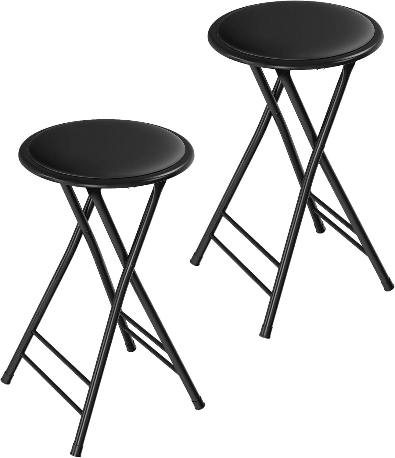 Black Metal 24-Inch Backless Folding Bar Stools, Set of 2