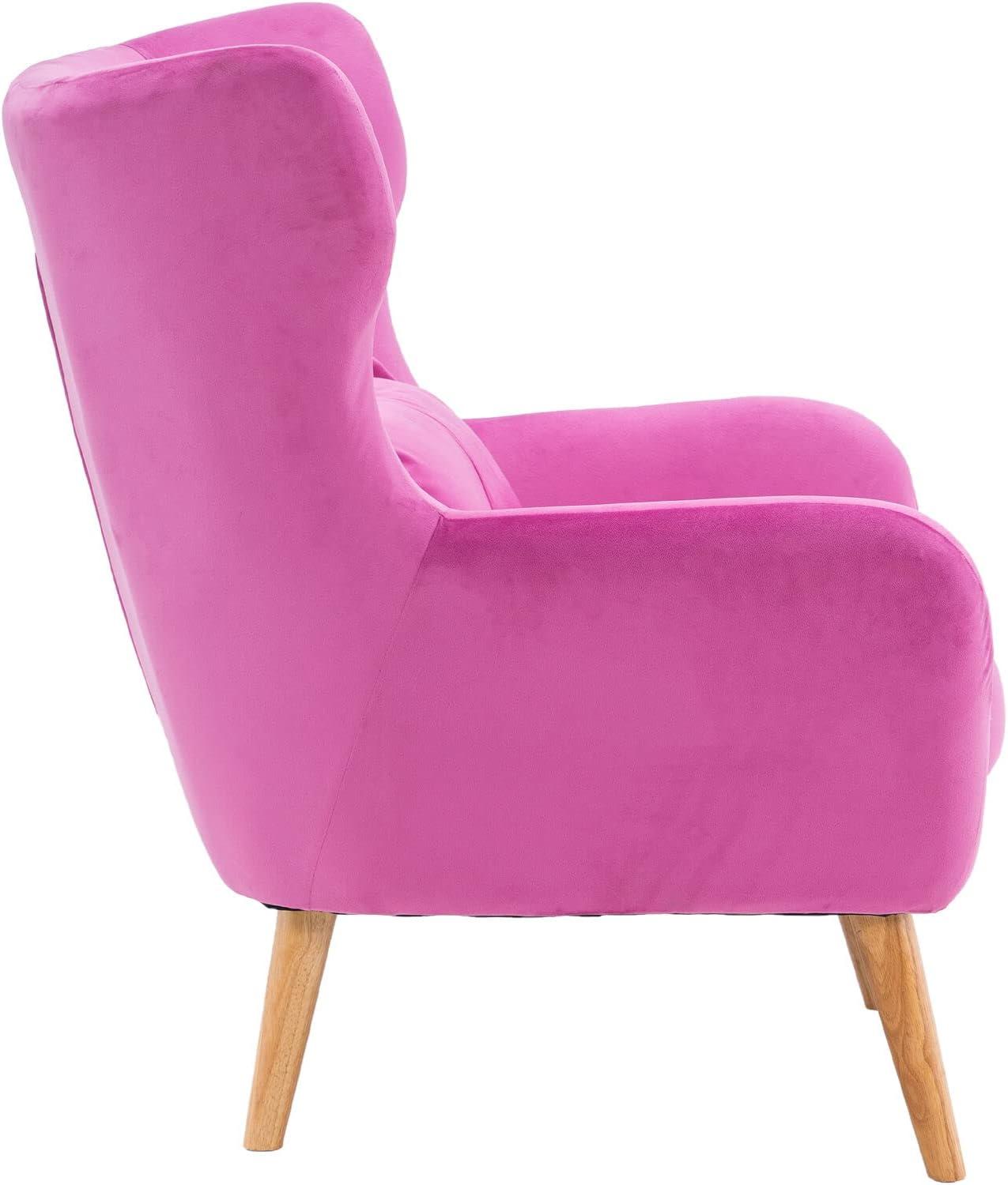 Pink Velvet Wingback Accent Chair with Wooden Legs