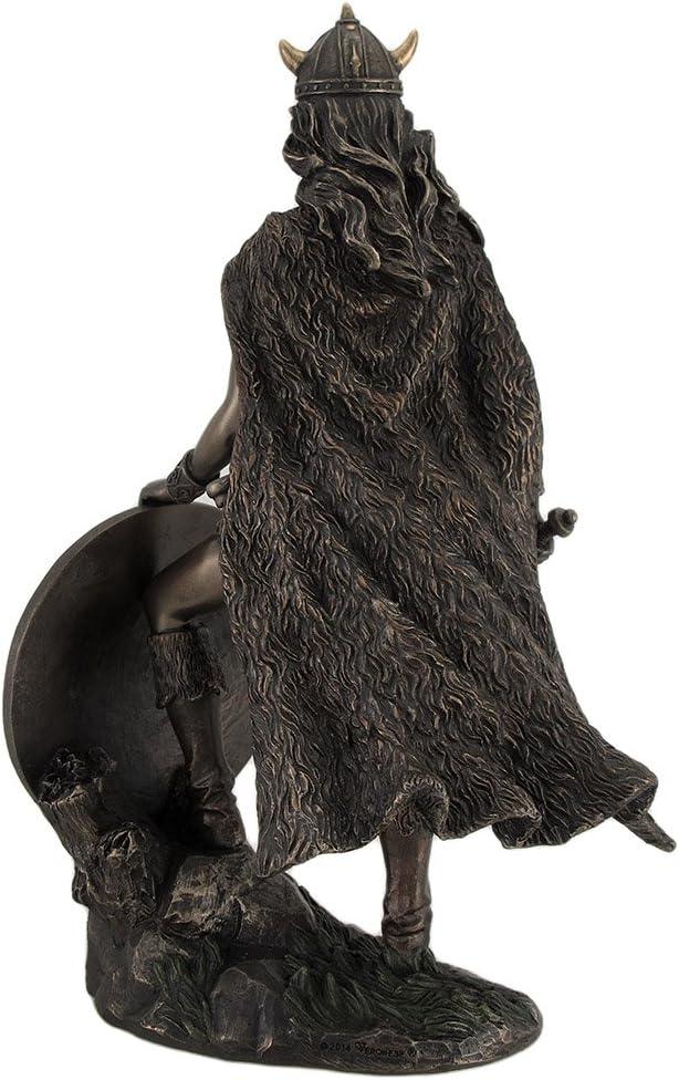 Bronze Finished Viking Shieldmaiden Statue with Sword and Shield