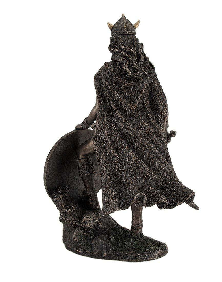 Bronze Finished Viking Shieldmaiden Statue with Sword and Shield