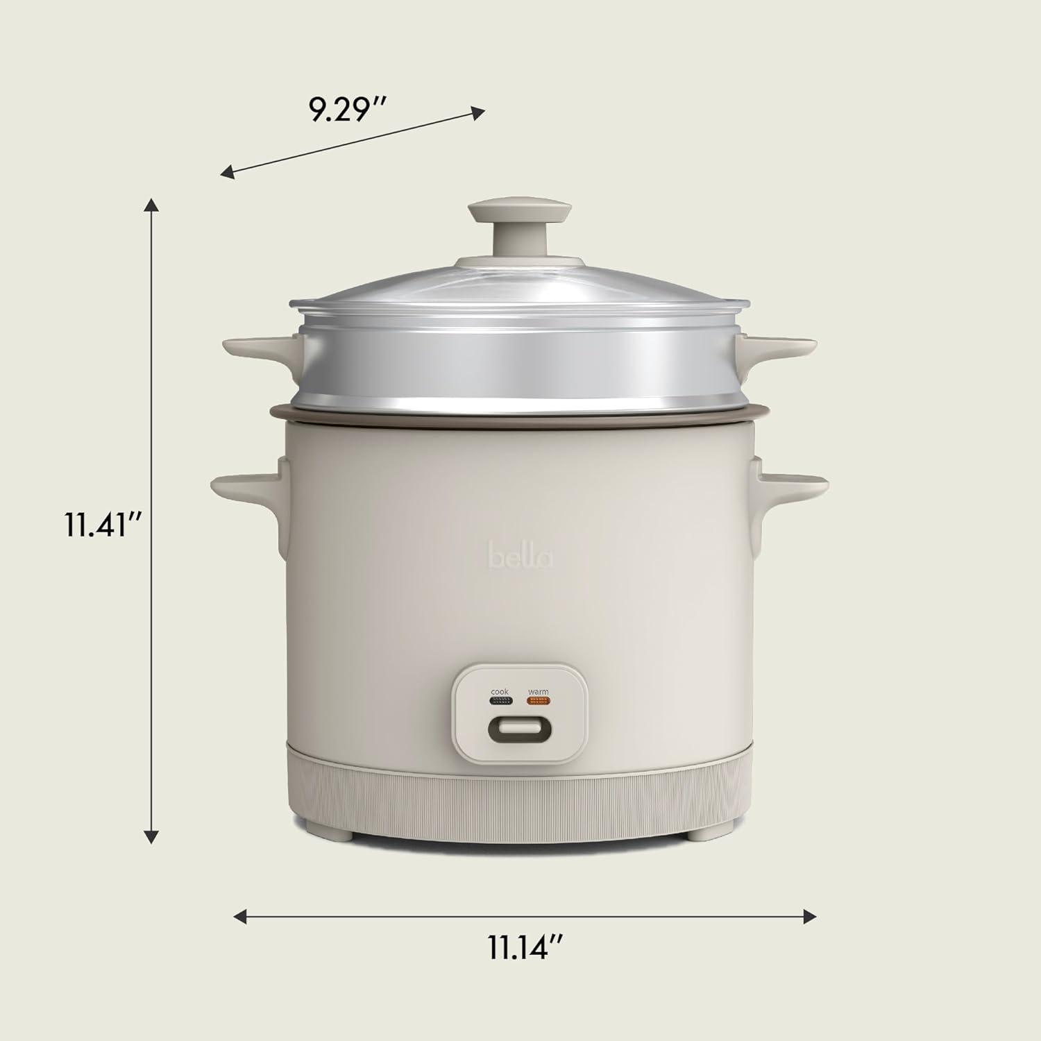bella 16 Cup Rice Cooker with Steamer Oatmilk: Nonstick Coating, Automatic Keep Warm, Tempered Glass Lid, 2 Settings