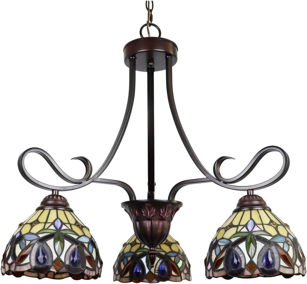 Radiance Goods Victorian Tiffany-Style Dark Bronze 3 Light Mini Chandelier 25" Wide