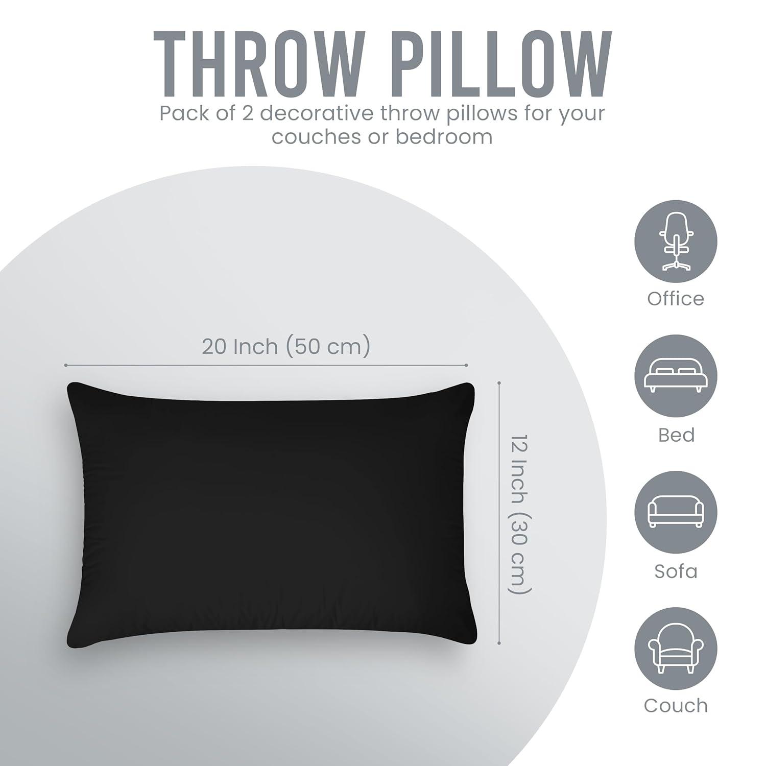 Utopia Bedding Throw Pillows (Pack of 2, Black), 12 x 20 Inches Indoor Decorative Pillow Insert for Sofa, Bed and Couch