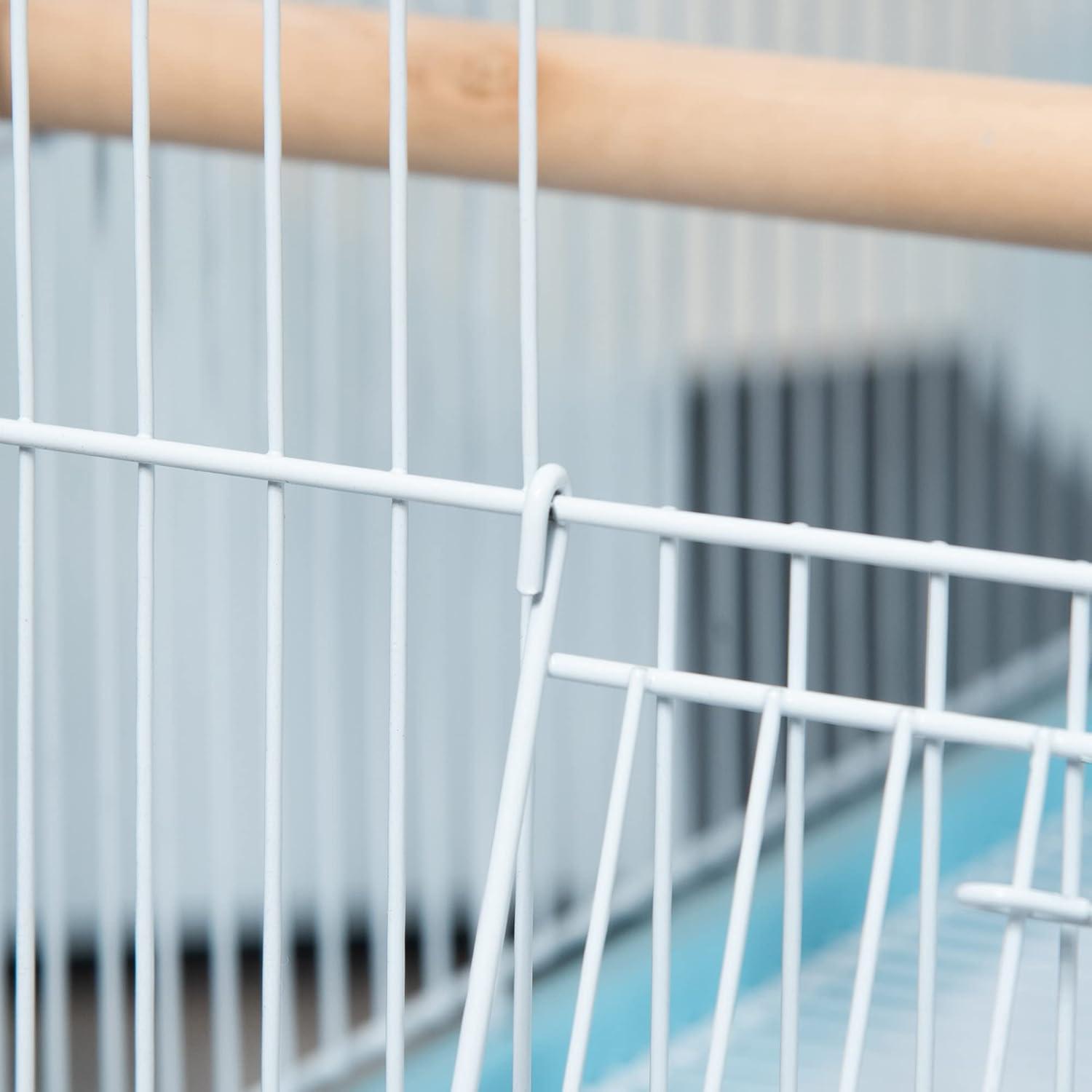 PawHut 55" 2 In 1 Bird Cage Aviary Parakeet House for finches, budgies with Wheels, Slide-out Trays, Wood Perch, Food Containers, Light Blue