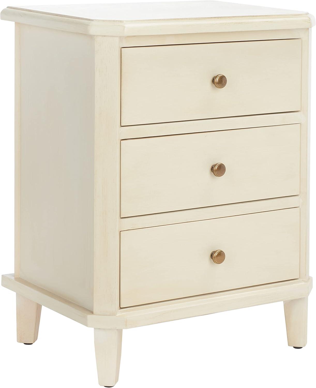 Transitional White Wood & Metal Nightstand with 3 Storage Drawers