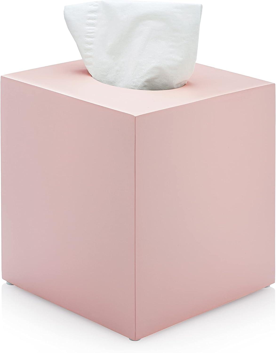 Blush Pink Resin Square Tissue Box Cover