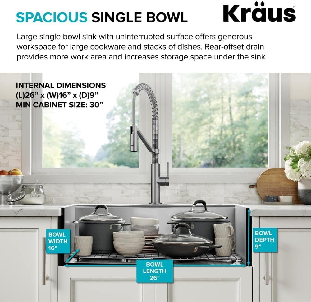 KRAUS Kore™ Workstation Drop-In 16 Gauge Single Bowl Stainless Steel Kitchen Sink