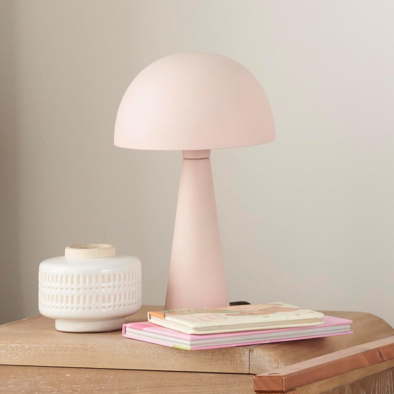 Blush Pink 16" Mid-Century Modern Iron Mushroom Table Lamp