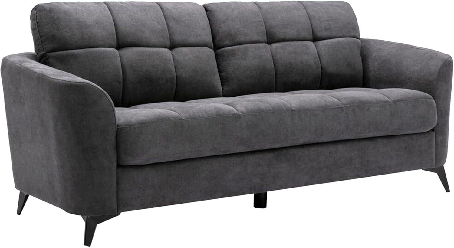 Odin 79 Inch Modern Sofa with Tufted Cushioning, Black Frame, Gray Velvet- Saltoro Sherpi