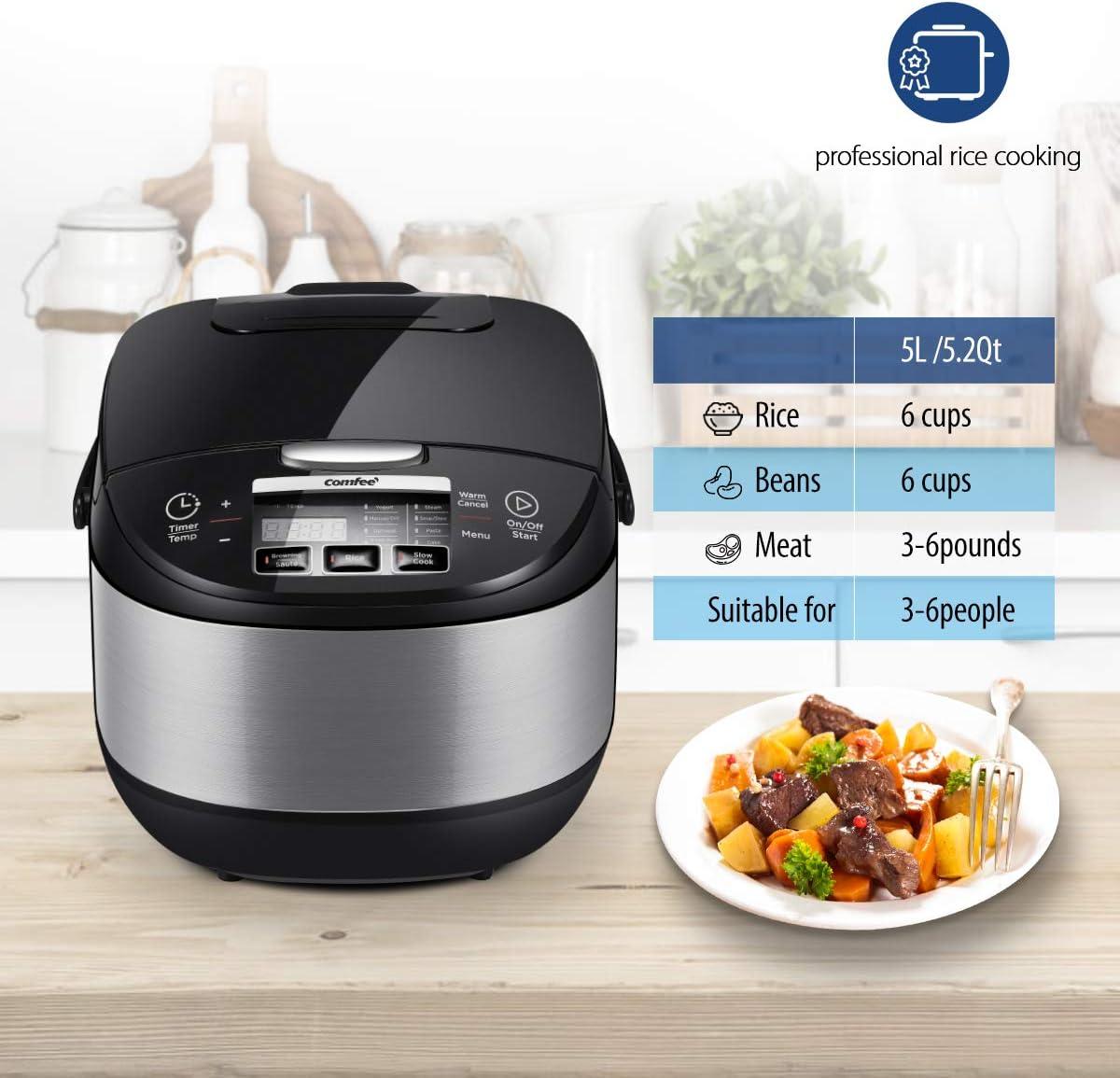 Comfee Multi-Function 10-Cup Electric Rice Cooker, Black - 11 Digital Cooking Programs