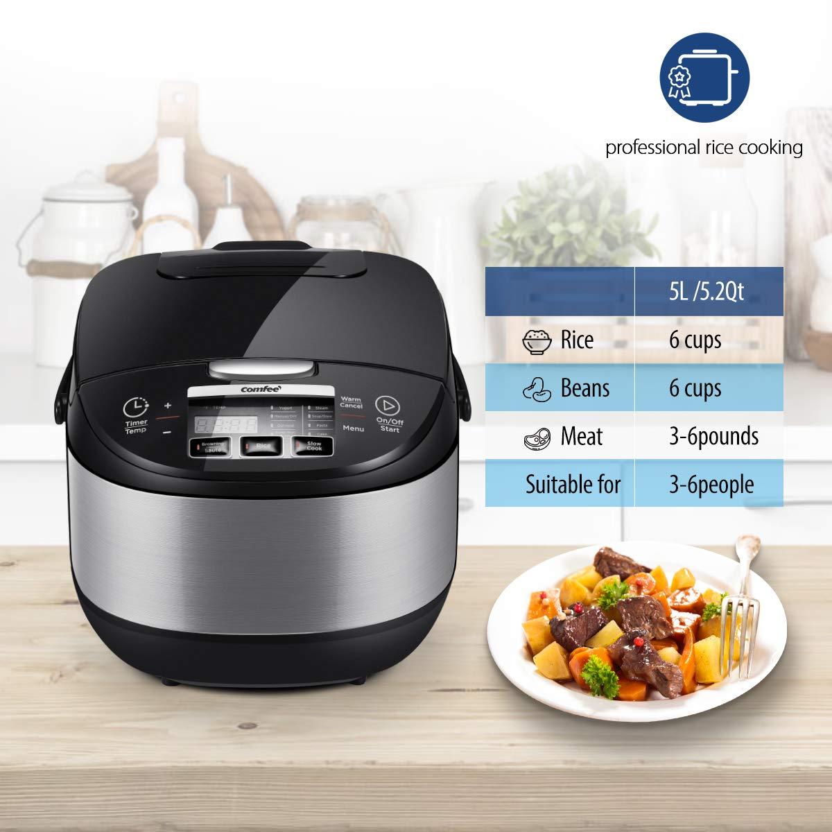 Comfee Multi-Function 10-Cup Electric Rice Cooker, Black - 11 Digital Cooking Programs
