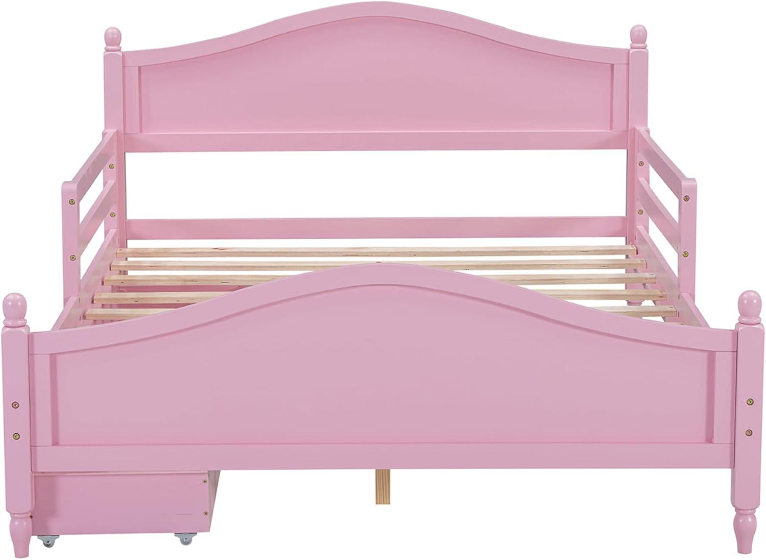 Harper & Bright Designs Kids Full Storage Bed Frame with 2 Drawers and Rails, Wood Platform Beds with Headboard and Footboard, Full Size Bed with Slat Support for Boys Girls,No Box Spring Needed,Pink