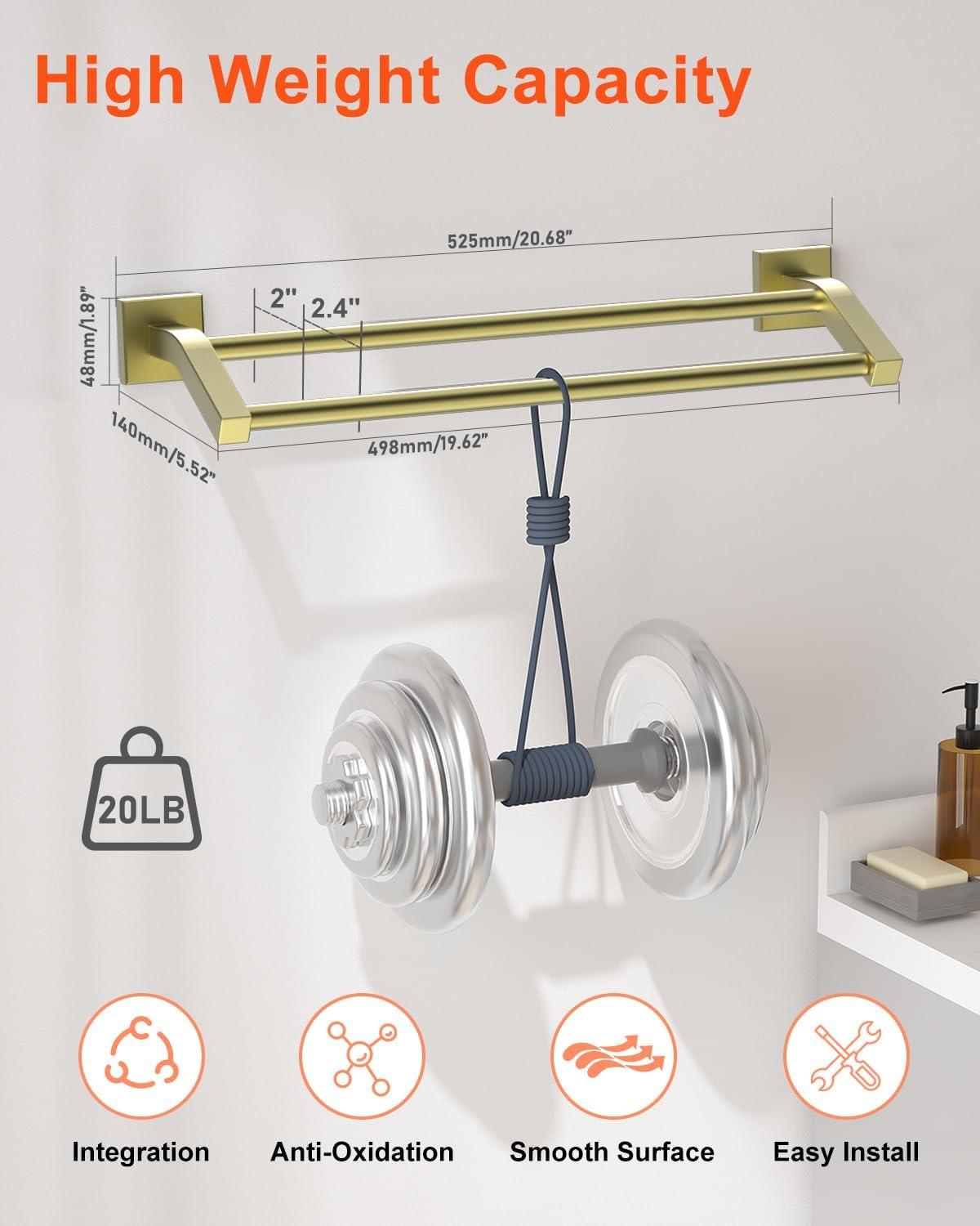 Brushed Gold Stainless Steel Wall Mounted Double Towel Rack