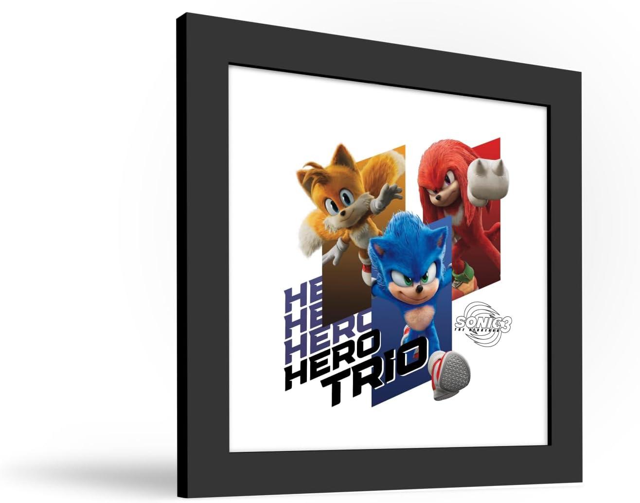 Gallery Pops Sonic the Hedgehog 3 - Hero Trio Wall Art, Black Framed Version, 12" x 12"