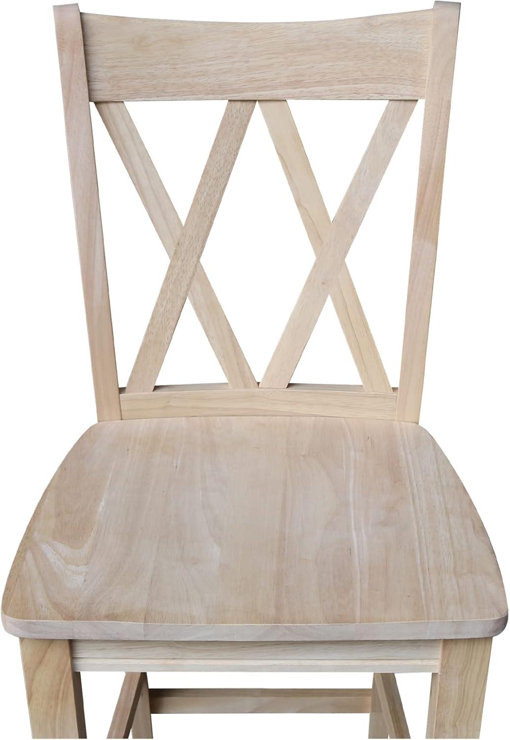 International Concepts 24" Double X Back Counter Height Barstool Unfinished: Solid Wood, Kitchen Island Seating