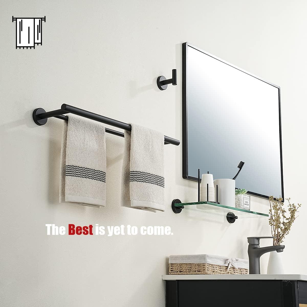 JQK Black Double Towel Bar, 20.5 Inch 304 Stainless Steel Thicken 0.8mm Towel Rack Bathroom, Towel Holder Matte Black Wall Mount, Useable Length 18 Inch, TB100L18-PB