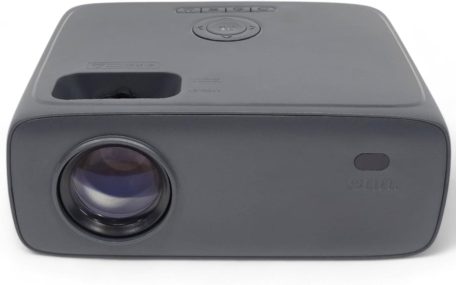 Restored ONN 720P HD Home Theater Projector with 6' HDMI Cable, Black, HDMI/USB/MicroSD/AV - Indoor & outdoor use 100096801 (Refurbished)